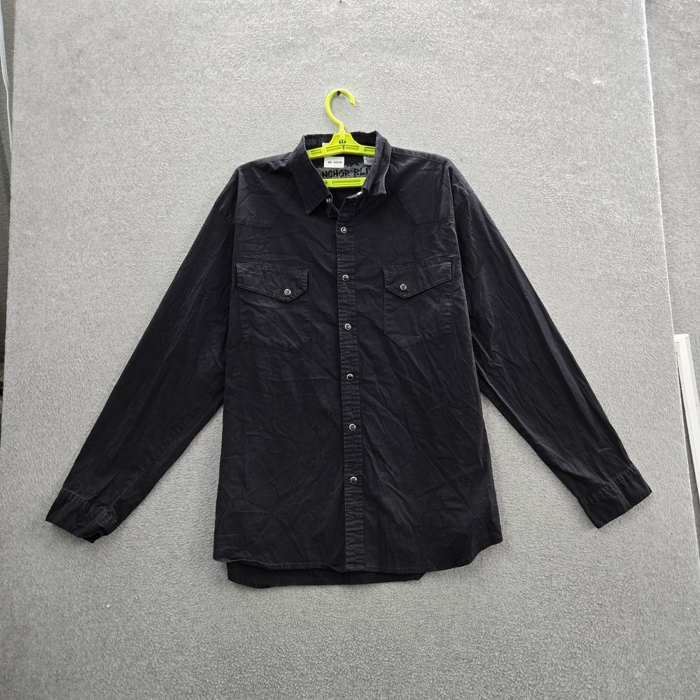 Anchor Blue Men Button Up Shirt XL Black Western Snap‎ Long Sleeve